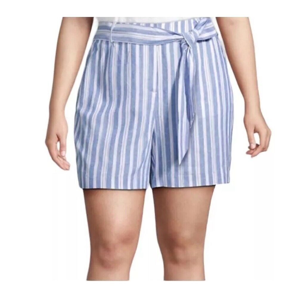 Lane Bryant Blue White Striped Linen Blend Tie Waist Shorts Plus Size 24‎ NWT